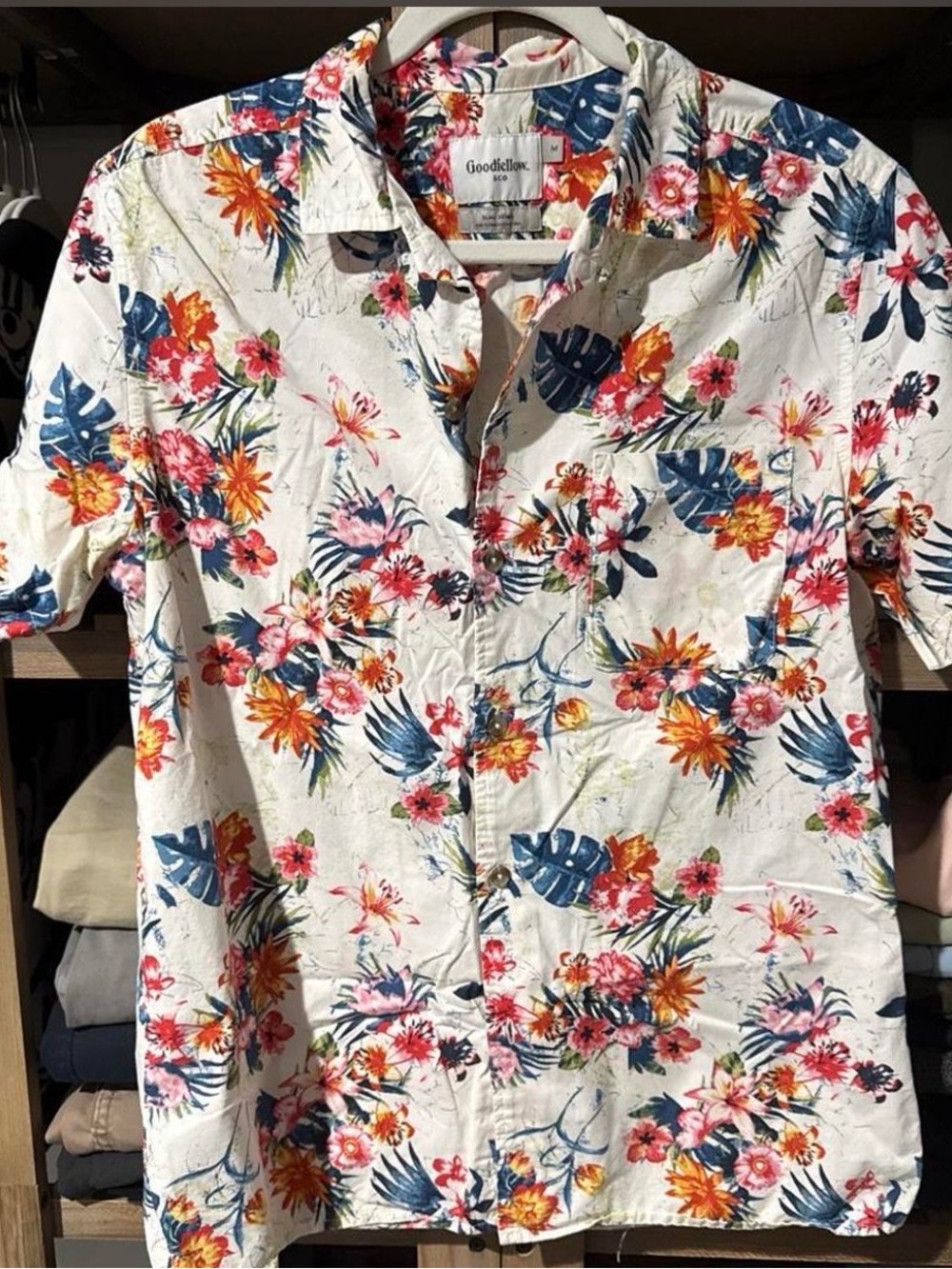 Goodfellow & Co White Short-Sleeve Floral Button-Up Shirt
